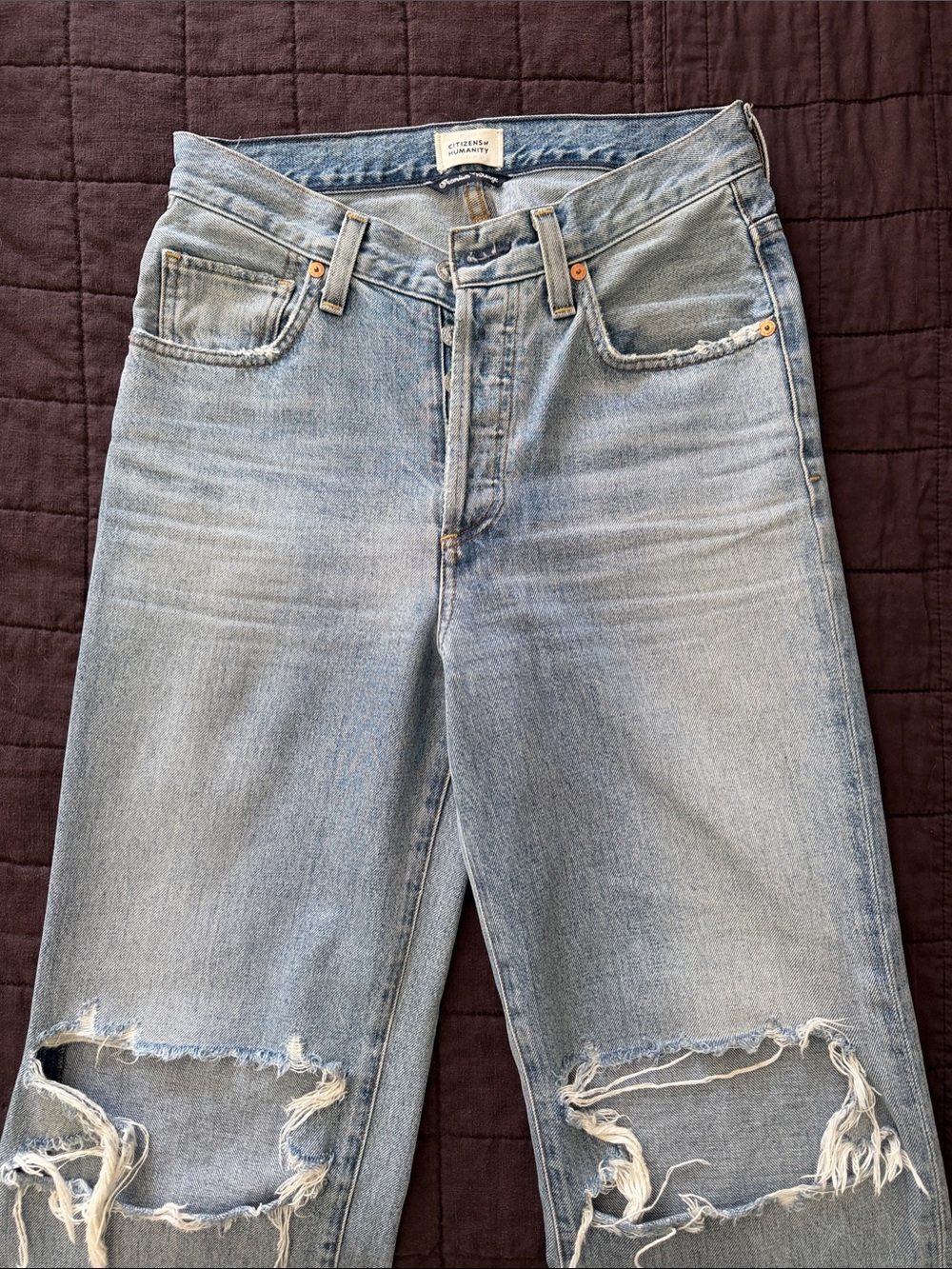 Citizens Of Humanity Light Blue Distressed Straight Jeans